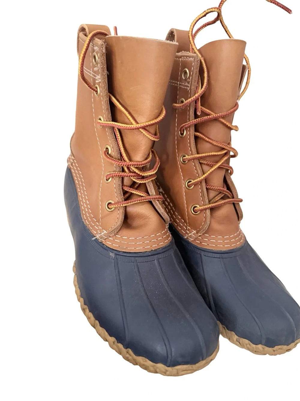 LL Bean Womens Two-Tone Bean Boots Duck Boots - Tan & Navy